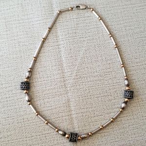 Beautiful  16" sterling silver necklace with gold plated beads